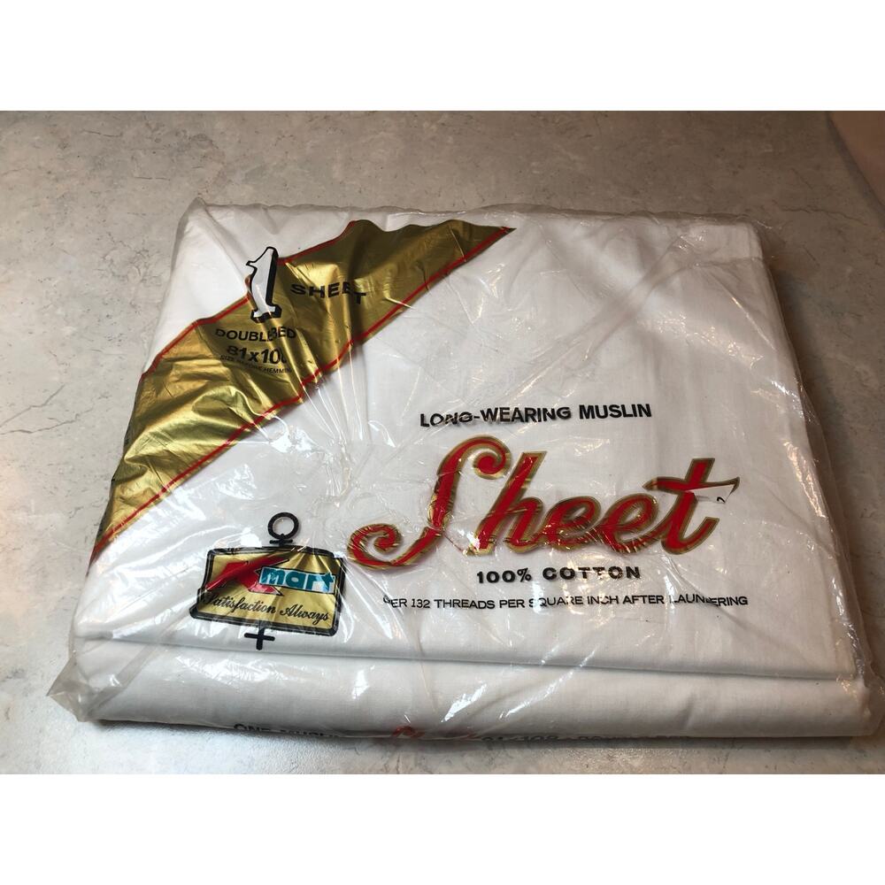 Vintage K-Mart Full size Flat White Bed Sheet 81x108 100%Cotton Made in USA